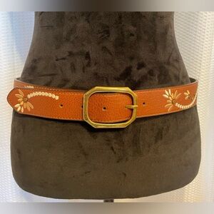 Brown 1 1/4” floral embroidered belt size S/M NWOT